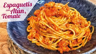 ESPAGUETIS CON ATUN Y TOMATE 🍝 Receta de pasta con atún fácil [upl. by Paugh129]