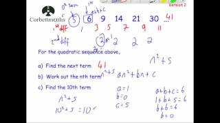 Quadratic Sequences version 2  Corbettmaths [upl. by Tait327]