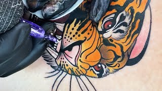 Tiger Neotraditional Tattoo Time lapse [upl. by Ineslta]