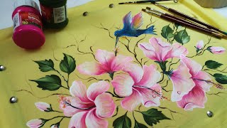 Fabric painting ideas  Painting flowers on cotton fabric [upl. by Samohtnhoj]