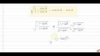 sqrt1cosA1cosA  cosecA  cotA [upl. by Anigar]