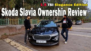 Skoda Slavia 15 TSI Elegance Edition Ownership Review Slavia with New Black Color and More Features [upl. by Gnol671]