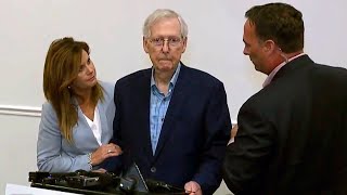 Mitch McConnell Appears to Freeze While Talking to Reporters [upl. by Anoyk476]