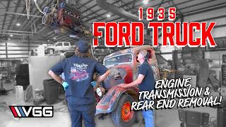 Engine Transmission rear suspension REMOVAL ITS SO BAD  Plus 9quot Rear  1935 Ford Hotrod Build [upl. by Fadiman983]