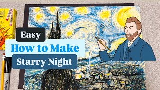 How to Draw Starry Night EASY  for kids with COLOR  oil pastels starrynight mrschuettesart [upl. by Latsirhc]