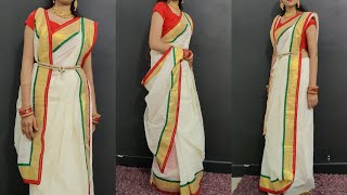 How to wear Bengali style saree step by step  chanderi cotton saree wear Traditional Bengali Saree [upl. by Shererd]