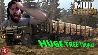 SpinTires MudRunner Mods GIANT TREE TRUNK Biggest Load of Lumber Yet [upl. by Ahseela849]