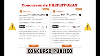 CONCURSOS DE PREFEITURAS Presidente Prudente e Sertãozinho Inscrições até meados de novembro 2024 [upl. by Repsag]