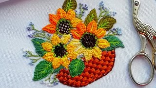 Hand Embroidery Flowers Sunflowers [upl. by Norris]