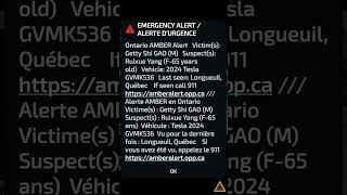 Alert Ready  Interprovincial AMBER ALERT Issued by Sûreté du Québec emergencyalert [upl. by Muraida437]