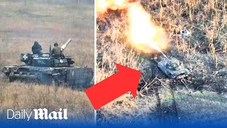 Ukraine tank fires pointblank at Russianheld trenches forcing Putins men to flee from Donbas [upl. by Inaffets]