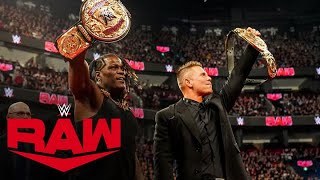 Triple H gifts new World Tag Team Titles to Awesome Truth Raw highlights April 15 2024 [upl. by Aitnis]