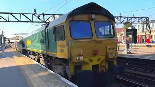 Two Freightliner class 66 speeding through Barking station [upl. by Aeirdna]