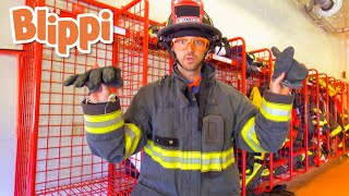 Blippi Learns At The Fire Station Tour  Learn about Firefighters for Kids  Blippi Videos [upl. by Noramac]