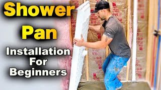 How To Install A Shower Pan Base And Drain  FAST And EASY [upl. by Katti134]