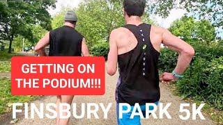 Running for podium at the hilly Finsbury Park Runthrough 5k race [upl. by Aleak]