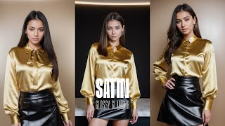 Gold satin blouse and black leather skirt [upl. by Oinesra817]