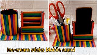 Icecream sticks Mobile Pen standHandmade craftBest out of waste artsofasha [upl. by Aramat700]