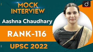 Aashna Chaudhary Rank 116  UPSC CSE 2022  English Medium  Mock Interview  Drishti IAS English [upl. by Rosenblast]