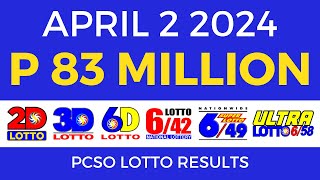 Lotto Result April 2 2024 9pm PCSO [upl. by Nahgam415]