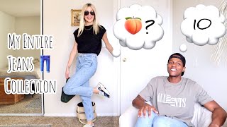 HUSBAND RATES MY ENTIRE JEANS COLLECTION FALLWINTER 21 TRYING HAUL  International Couple [upl. by Tray]