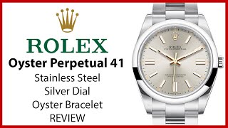 ▶Rolex Oyster Perpetual 41 Stainless Steel Silver Dial Smooth Bezel Oyster Bracelet  REVIEW 124300 [upl. by Duffie151]