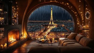 Rainy Night Jazz Saxophone 🎷 Cozy Paris Room with Eiffel Tower View 🎷 Relaxing Music [upl. by Annoed730]