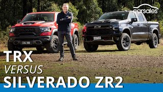 2023 Chevrolet Silverado ZR2 v RAM TRX Comparison  AllAmerican offroad pickup faceoff [upl. by Fulmer540]