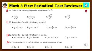 GRADE 8 MATHEMATICS👉 Quarter 1 Reviewer for Periodical Test Multiple Choice [upl. by Bellamy]