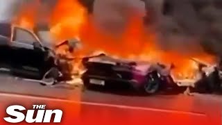 £270k Lamborghini engulfed in flames after huge crash shorts 🔥 [upl. by Uria783]