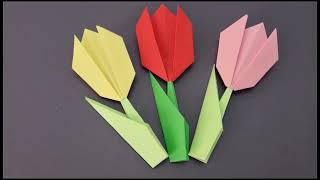 Paper tulip  Origami tulip  Easy way to make a beautiful paper flower [upl. by Anirrehs622]