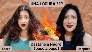 DE CABELLO CASTAÑO A NEGRO EN CASA 🙆🏻‍♀️🍃💆🏻‍♀️ cabello colors cabellohermoso [upl. by Ellimac]