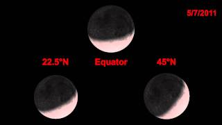 Moon Set as viewed from 0° 225° and 45° North Latitude [upl. by Babby]