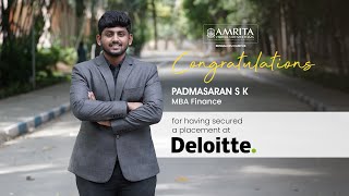 Padmasaran K got placed at Deloitte  Amrita Vishwa Vidyapeetham Bengaluru [upl. by Neelhtak]