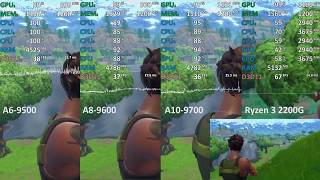 AMD A69500 vs A89600 vs A109700 vs Ryzen 3 2200G  Fortnite Battle Royale [upl. by Berstine]