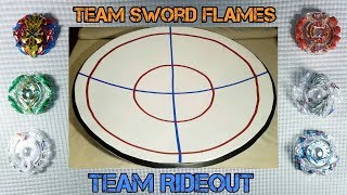 EPIC Beyblade Burst Life Sized Stadium Battle  Team Sword Flames vs Team Rideout  by TL14 [upl. by Aylmar759]