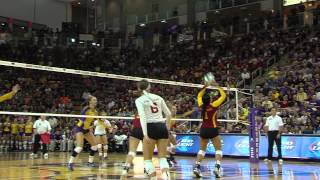 UNI Volleyball vs Iowa State  Sept 4 2013  Brittany Nelson and Courtney Kintzel block [upl. by Kristos747]