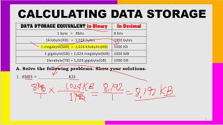 CALCULATING DATA STORAGE IN COMPUTER BITSBYTESKILOBYTESMEGABYTESTERABYTES [upl. by Adnohsek243]