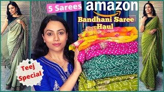 Amazon Saree Haul  BandhaniBandhej Sarees  Festive Saree Haul Under 1000 Rs  Prime Day Sale [upl. by Ivgnout]