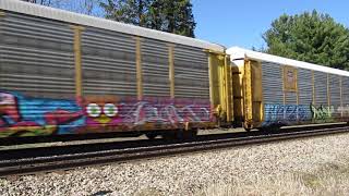 CN 3246 5721 move an Eastbound automobile carrier freight train past Vicksburg MI [upl. by Adnorrehs874]