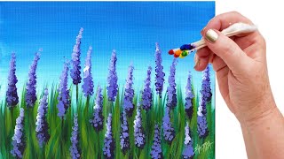 EASY How To Paint Lavender Flowers with QTips 🌺 Beginner Acrylic step by Step [upl. by Ettenauq795]