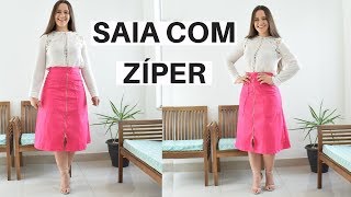 SAIA MIDI COM ZÍPER FRONTAL E BOLSOS  CORTE E COSTURA  ELLEN BORGES [upl. by Care561]