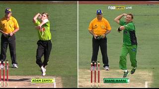 Shane Warne vs Adam Zampa Action Comparison Big Bash League 1213 [upl. by Ebbarta]