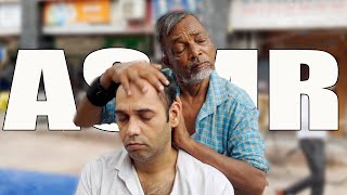 COSMIC STREET INDIAN BARBER HEAD MASSAGE  OLD MAN RELAXING MASSAGE  ASMR [upl. by Adnohser]