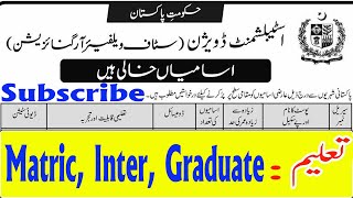 Establishment Division Staff Welfare Organization jobs in Pakistan 2020  Govt of Pakistan jobs 2020 [upl. by Roselane109]