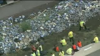 RAW Beer truck rollover closes Highway ramp [upl. by Jillie429]