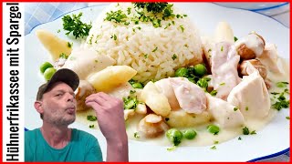 Hühnerfrikassee mit Spargel und Erbsen🔸️Klassisches Hühnerfrikassee Rezept [upl. by Ginsburg]