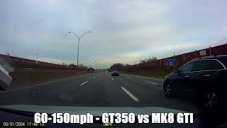 Stock Shelby GT350 vs MK8 GTI Unitronic Stage 1 Roll Race 60150 [upl. by Aihsotal]