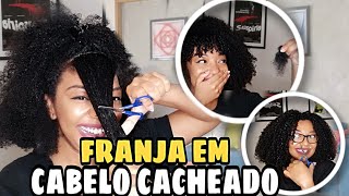 COMO CORTAR FRANJA EM CABELO CACHEADO SOZINHA  cabelo 4a [upl. by Assiral]