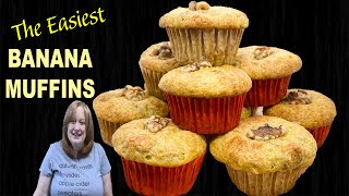 EASIEST 4 Ingredient BANANA MUFFINS RECIPE  Using Box Cake Mix [upl. by Saenihp887]